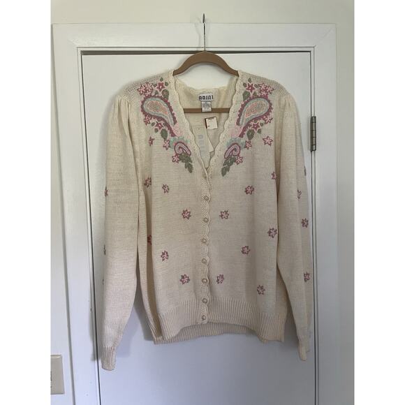 VTG Deadstock Abini Knit Embroidered Cardigan Sweater SZ 2X Floral Grandma - Picture 1 of 10